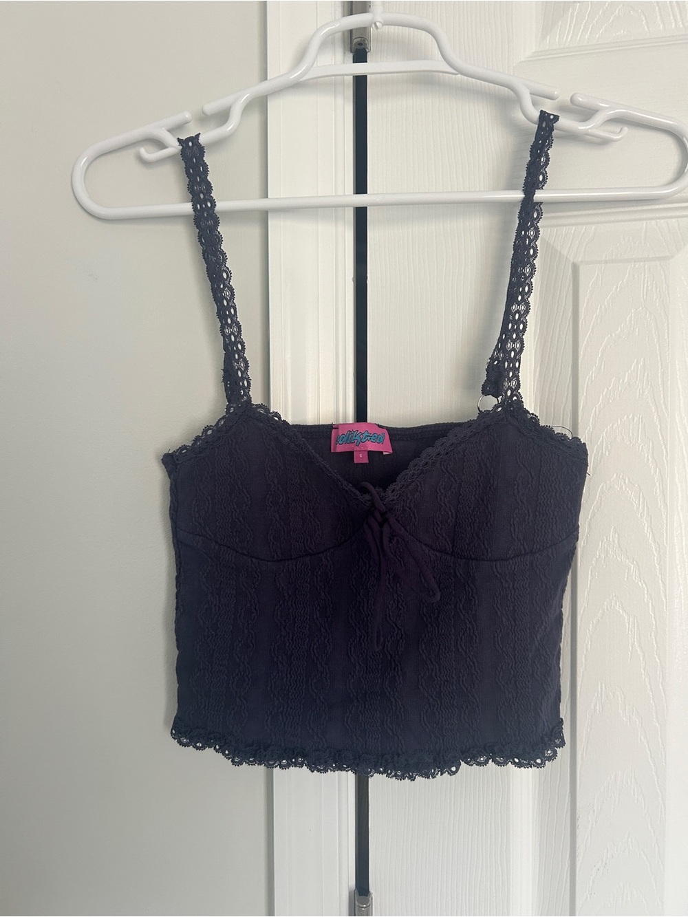 Edikted Black Lace Cropped Cami with Tie Front